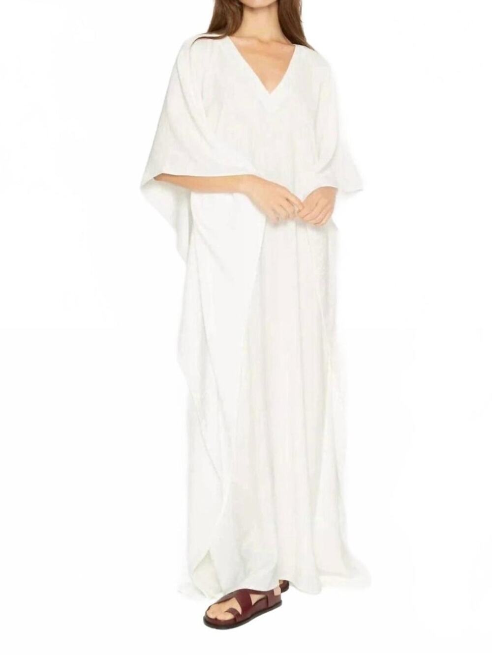 New Ripley Rader Satin Crepe Ivory Caftan Maxi Dress Size 2 Small NWT USA Made